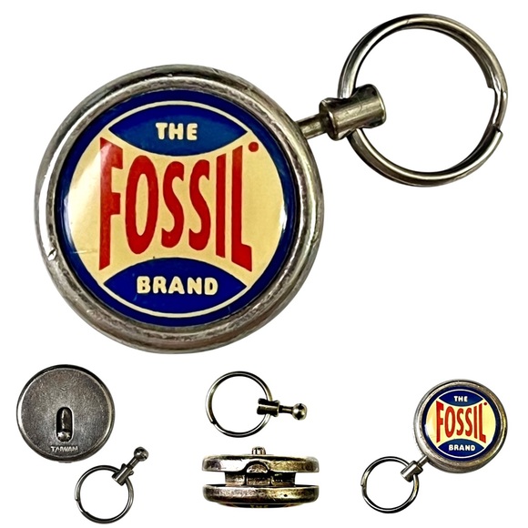 Vintage RARE Fossil Watch Fob Keychain Silver Tone Key Ring Holder Tag Charm 1” - Picture 1 of 11